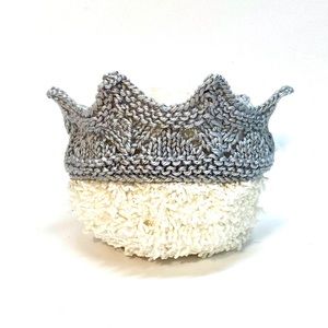 NWT Hand Knit Toddler/Infant Silver Crown with Sparkles
